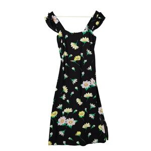 LOFT Womens Cottage Romantic Floral Ruffle Midi Sundress 00P Black Yellow Slit